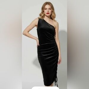 House Of Harlow 1960 One Shoulder Velvet Dress Revealing Stretchy Black size XS